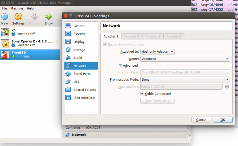 virtualbox network settings disable access to internet